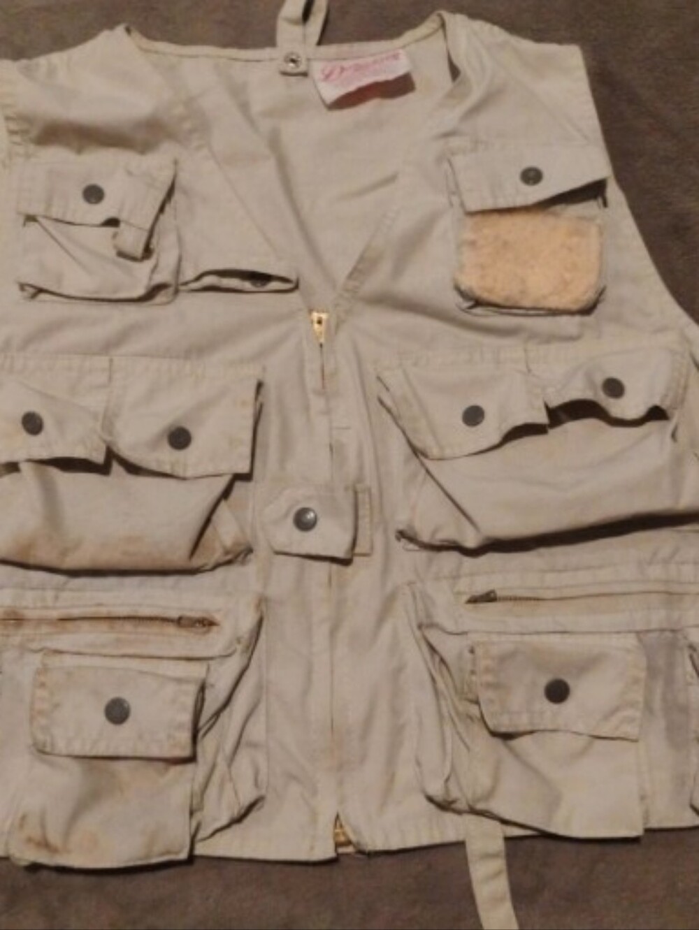 Vintage Danielson Co. Multi-Pocket Fishing Vest Beige Cotton Blend - Stained